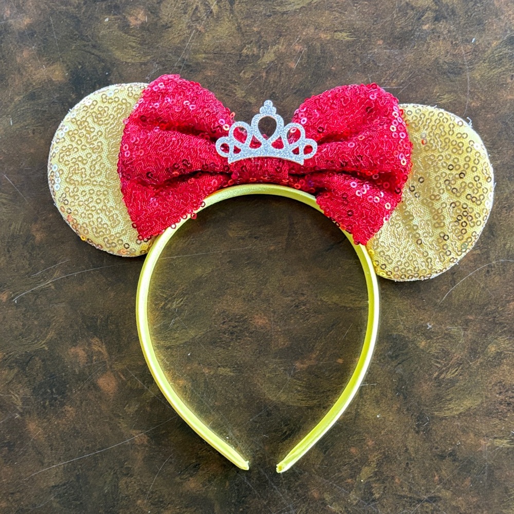 Sequin Princess Ears Headband - Red and Gold